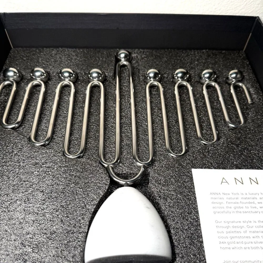 ANNA New York Coluna Silver & Carrara Marble Menorah Modern Hanukkah Holder